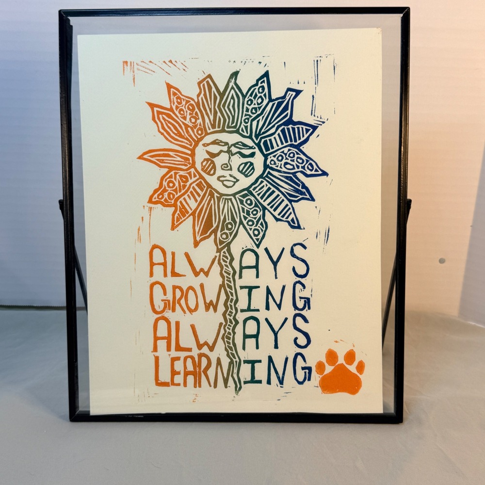 Always Growing Always Learning Sunflower Block Print Floating Frame 10x12
